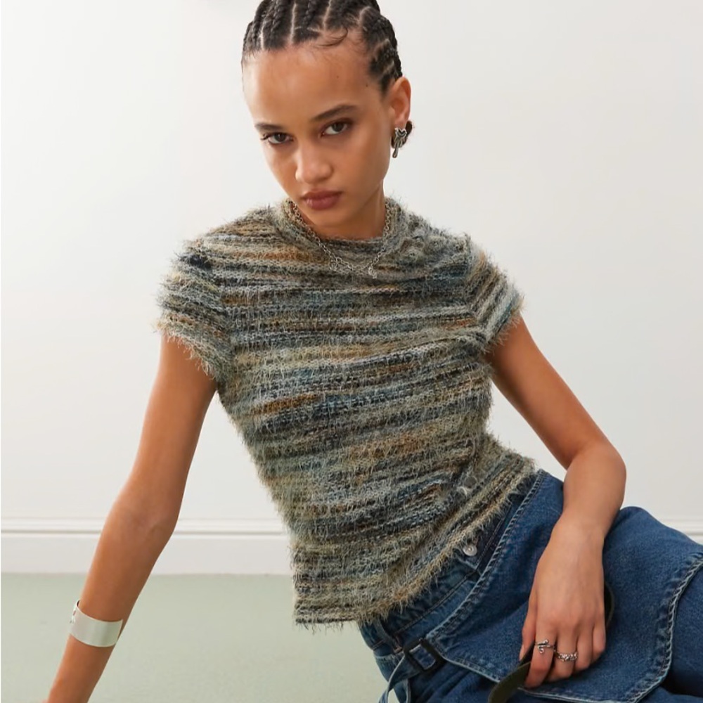 Textured Striped Cowl Neck Top